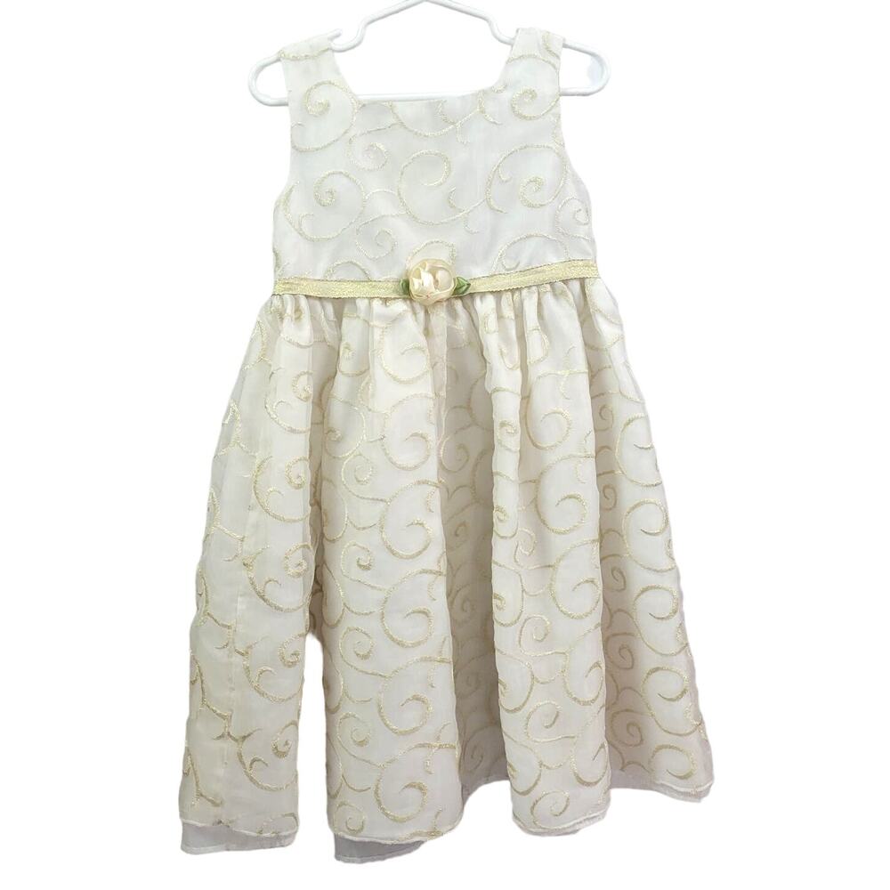 Girls Youngland White and Gold Sheer Multi-layered‎ Dress Size 5